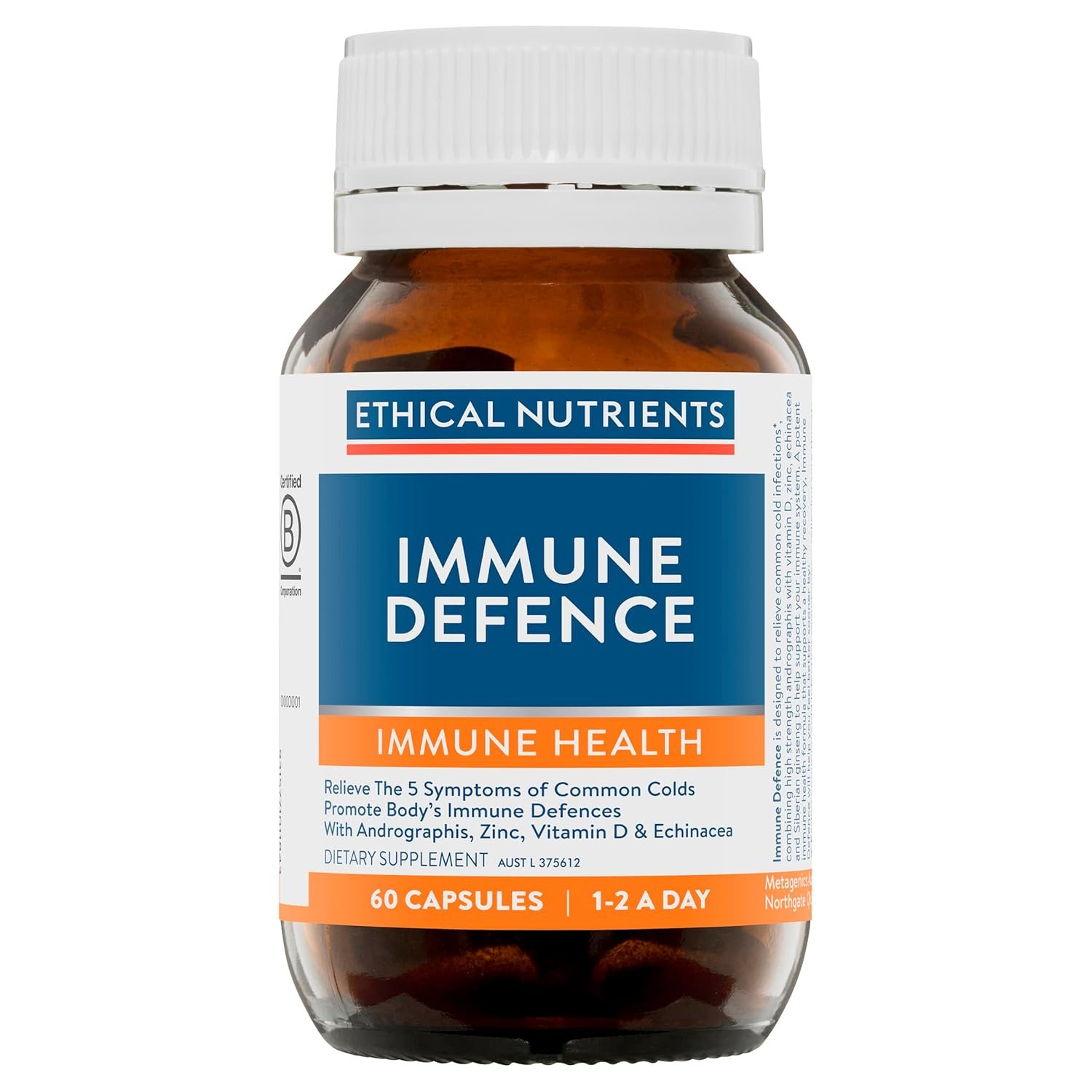 Ethical Nutrients Immune Defence - Relieves The 5 Symptoms Of Common Cold, Supports Immune System - 60 Capsules