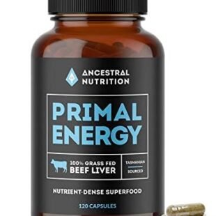 Grass Fed Beef Liver Capsules | Natural Iron, Vitamin B12 & Vitamin A | Heart Health and Immunity - Primal Energy Capsules By Ancestral Nutrition - 120 Capsules
