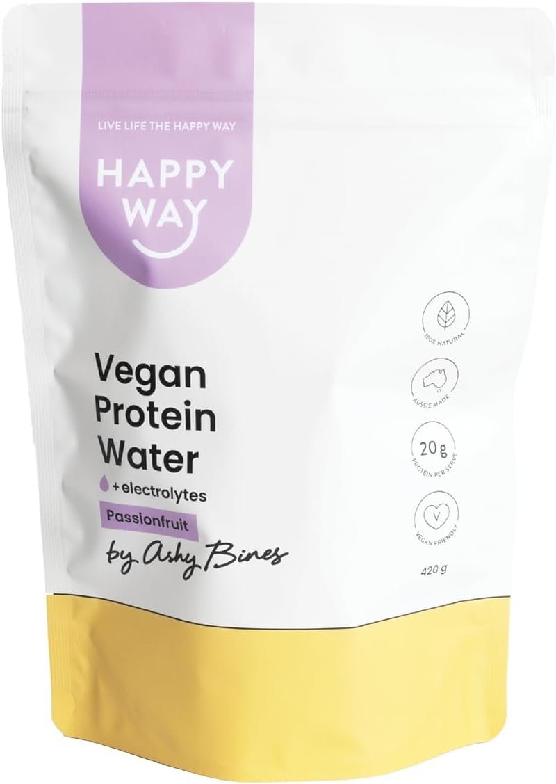HAPPY WAY Ashy Bines Passionfruit Vegan Protein Water Powder - 420g | Refreshing Tropical Vibe Flavour | Supports Toning & Muscle Recovery | Ideal for Shakes, Smoothies &...