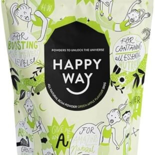 HAPPY WAY Green Apple BCAA Powder - 300g | Crisp Refreshing Green Apple Flavour | All-in-One Energy Pre-workout, Post-workout Drink | Enhances Workout Recovery, Boosts Energy &...