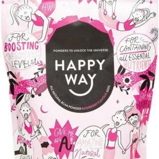HAPPY WAY Raspberry BCAA Powder - 300g | Fresh Juicy Raspberry Flavour | All-in-One Energy Pre-workout, Post-workout Drink | Enhances Workout Recovery, Boosts Energy & Supports...