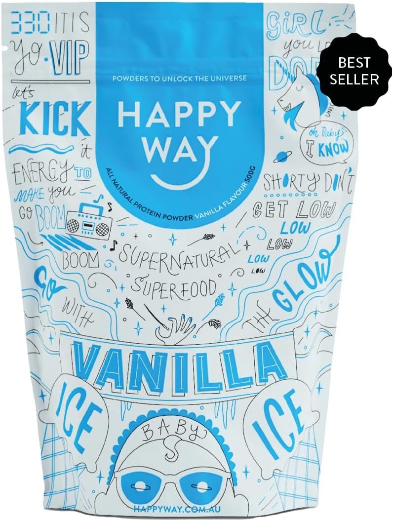 HAPPY WAY Vanilla Whey Protein Powder - 1kg | Smooth Vanilla Essence | Supports Toning & Muscle Recovery | Ideal for Shakes, Smoothies & Healthy Recipes