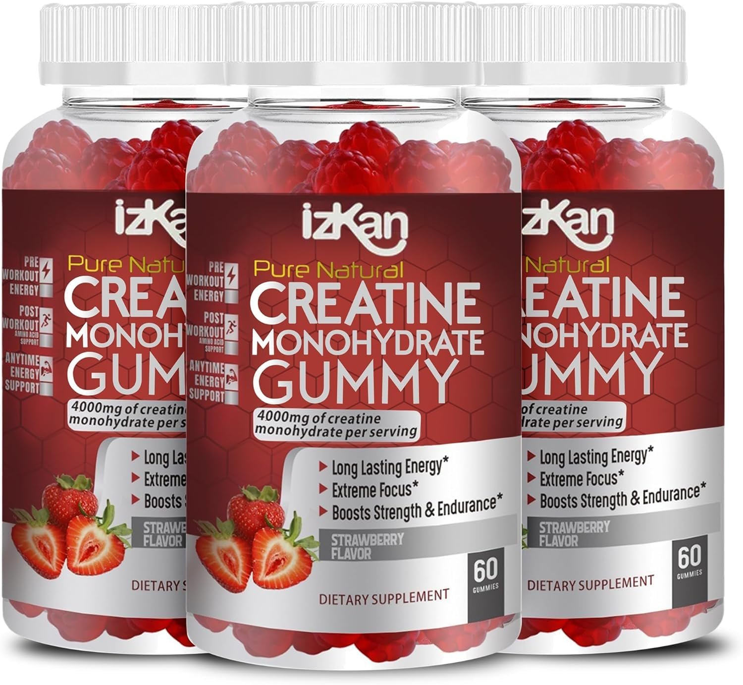 Pro Creatine Monohydrate Gummies 4000mg for Men & Women - 60 Chewable Creatine Gummies Strawberry Flavoured Creatine | Pre Workout Gym Supplement| Keto | Vegan | (3)