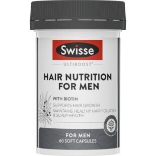 Swisse Ultiboost Hair Nutrition For Men - with Biotin To Maintain Scalp Health & Support Hair Growth - 60 Capsules