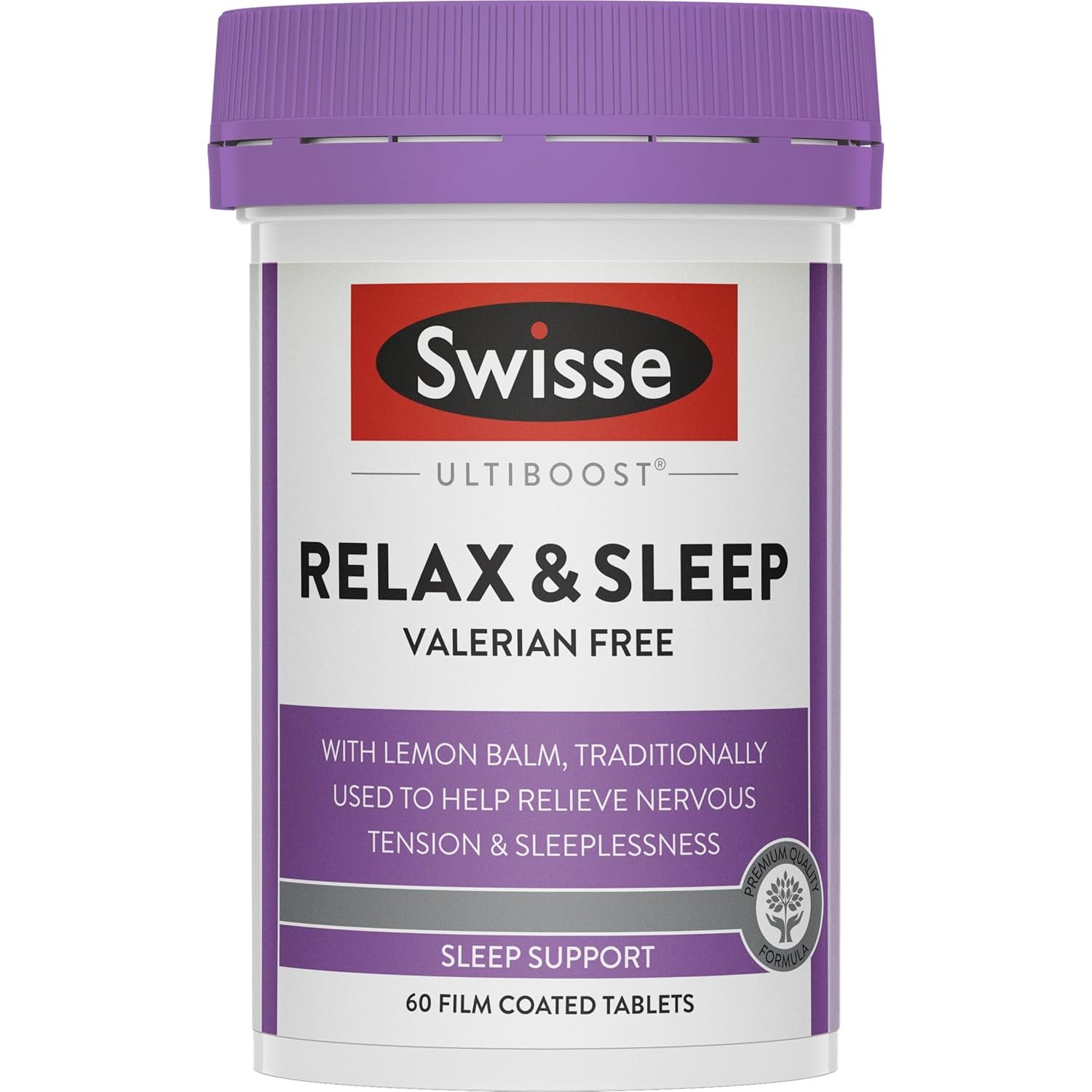 Swisse Ultiboost Relax & Sleep with Magnesium & Lemon Balm - Helps Calm Nerves & Relieve Sleeplessness - 60 Tablets
